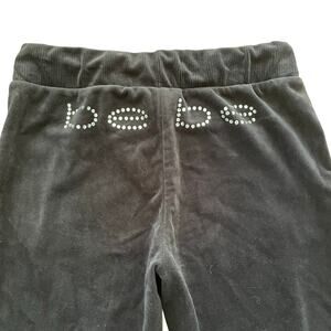 Vintage Y2K Bebe Black Velour Track Sweatpants Rhinestone Trashy Mcbling, Size M